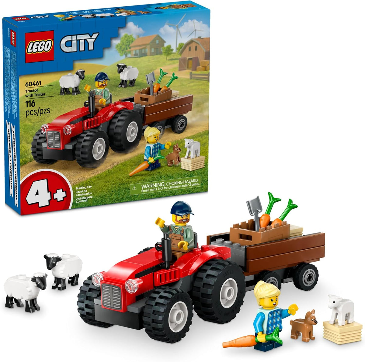 City: Red Farm Tractor with Trailer and Sheep-4
